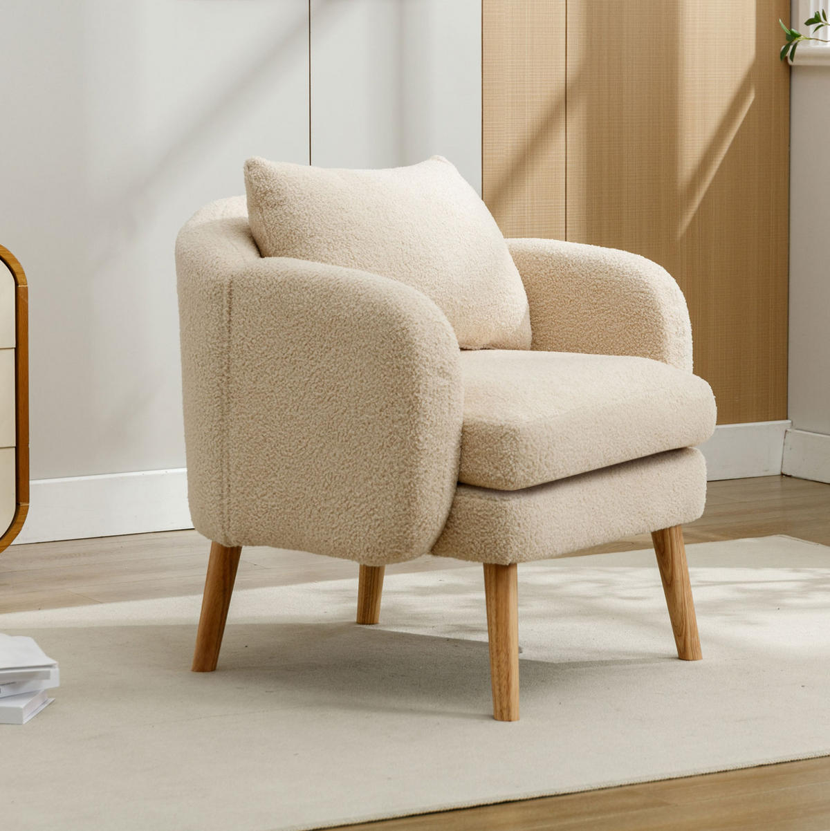 SESSEL 71/72/71 cm Beige aus Teddy mit Kissen - Beige, Textil (72/71/71cm) - OKMYHOME