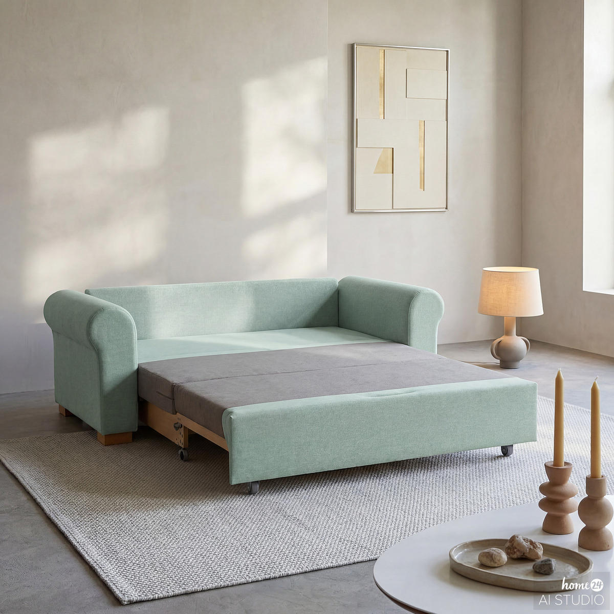 SCHLAFSOFA - Pastellblau/Transparent, Birkenholz/Textil (165/95/90cm) - home24
