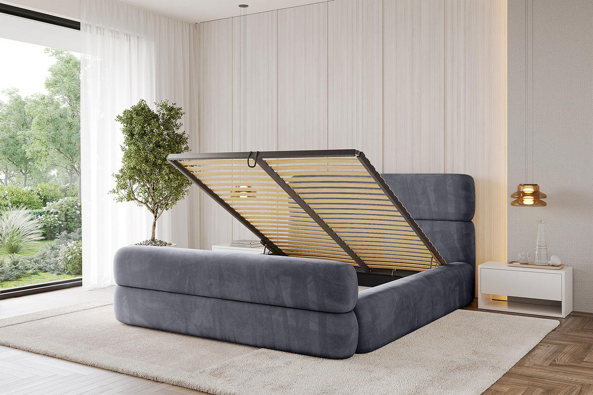 POLSTERBETT mit Bettkasten, Fußteil und Lattenrost, Boxbett ohne Matratze - ENORA-Z 120x200 Dunkelgrau - Dunkelgrau, Holzwerkstoff/Textil (120/200cm) - ALTDECOR