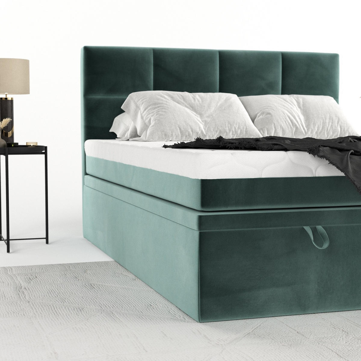 BOXBETT Tessa 140/200 cm Türkis im Kronos Stoff - Türkis/Schwarz, Holz/Holzwerkstoff (140/200cm) - AltaBeds