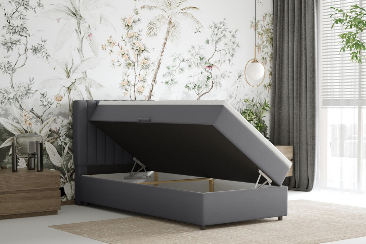 BOXBETT Everest 90 x 200 cm Einzelbett mit hochwertiger Bonell-Matratze und Topper - Grau, Holz (90/200cm) - Panda Möbel
