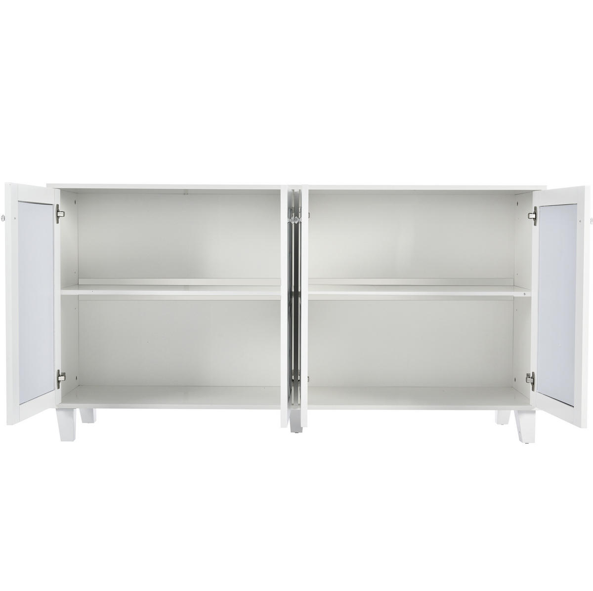 SKŘÍŇ na nádobí z MDF, 160/40/84 cm bílá se zrcadlovým povrchem a 4 dvířky - bílá, kompozitní dřevo (160/84/40cm) - BEAOK
