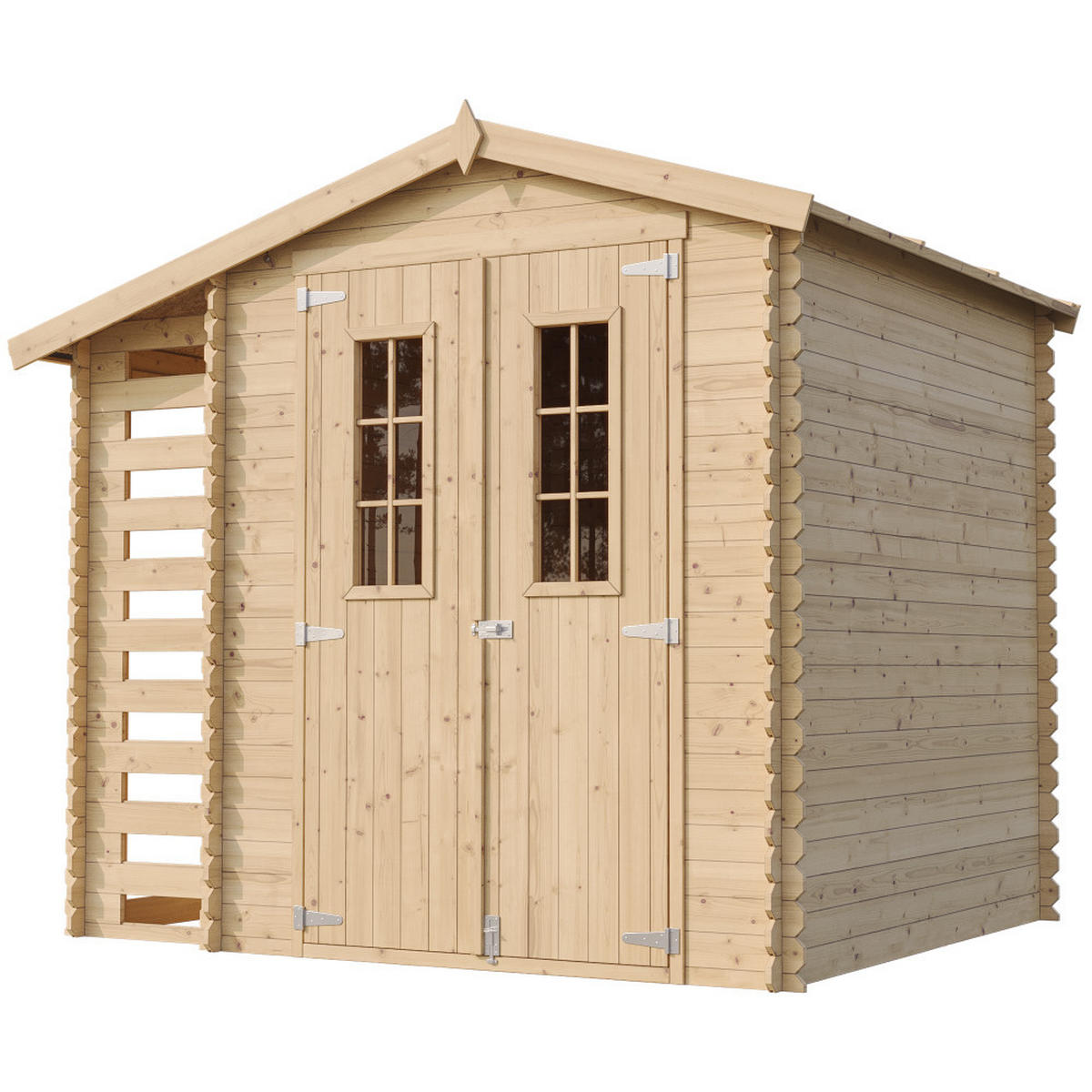 GARTENHAUS HOLZ Mit Brennholzschuppen M386C+M386G - mit imprägniertem Boden - 3,53 + 0,97 m2 - Beige, Holz (272/218/206cm) - Timbela