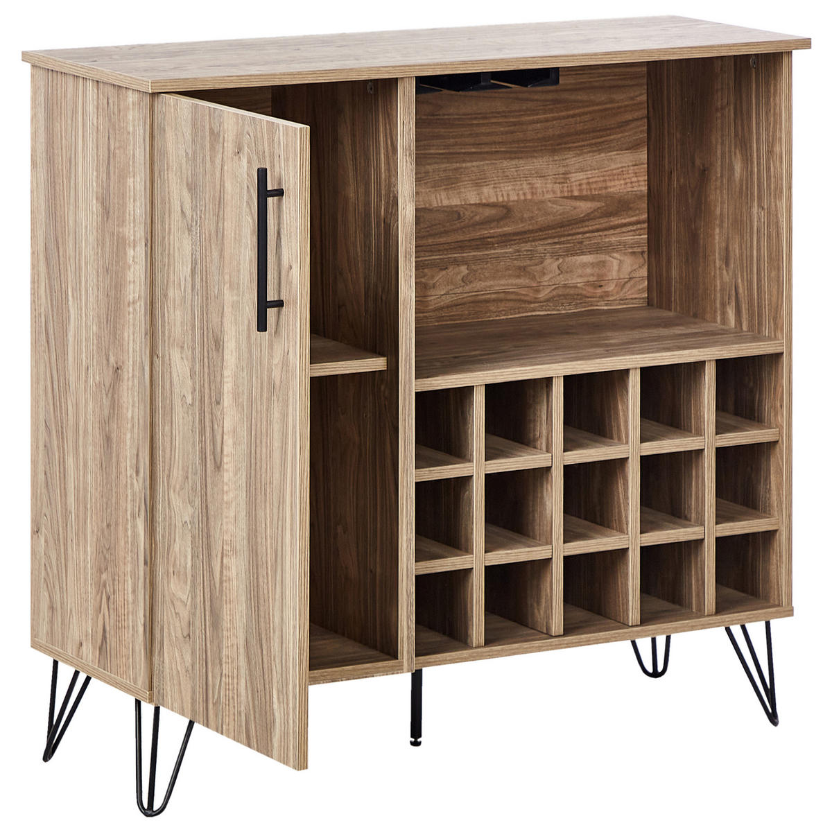 WEINREGAL Hellbraun Eliston - Hellbraun/Schwarz, Holzwerkstoff (97/90/36cm) - Beliani