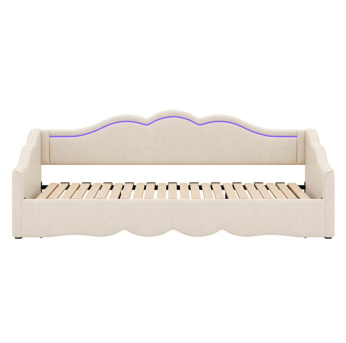 SAMT-POLSTERBETT 90/200 cm ausziehbar auf 180/200 cm mit LED und USB - Beige, Textil (90/200cm) - BEAOK