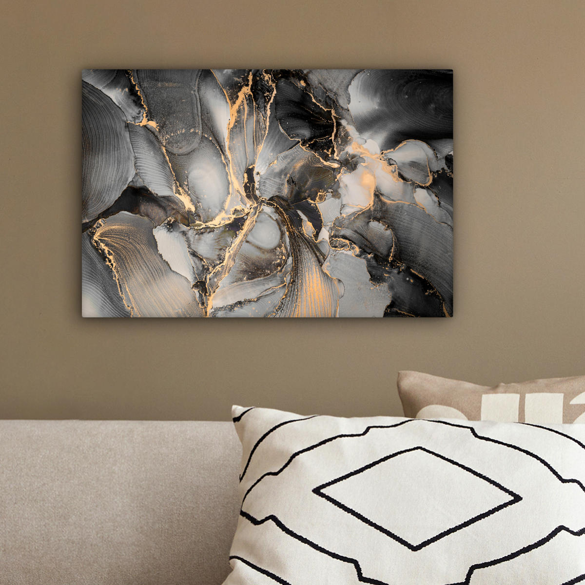 LEINWANDBILD Grau - Luxus - Gold - Marmor 30x20 cm - Dunkelgrau, Textil (30/20cm) - MuchoWow