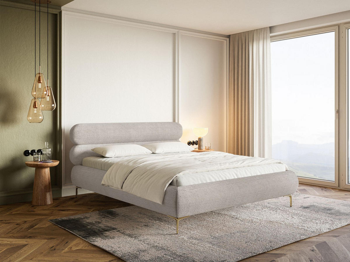 POLSTERBETT Roule Cord Greige 160x200 cm - Taupe/Goldfarben, Textil/Metall (160/200cm) - Selsey