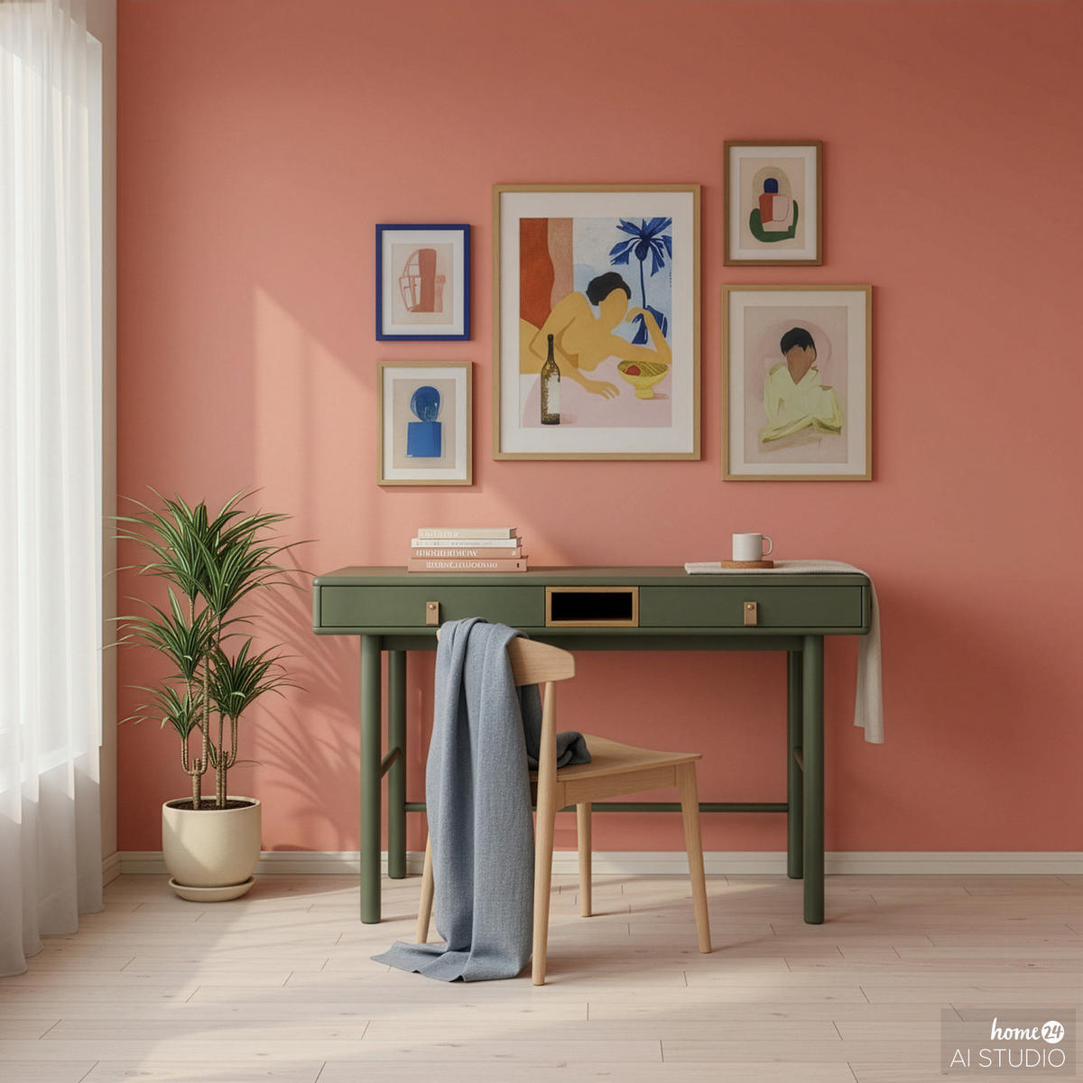 SCHREIBTISCH - Olivgrün, Holz/Holzwerkstoff (60/120/75cm) - home24