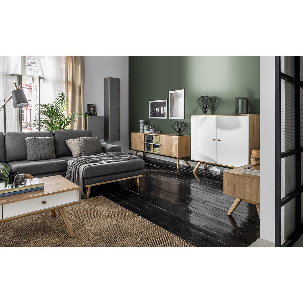 SIDEBOARD mit 2 Türen und 6 inneren Regalen L120 cm - NATURE - Weiß, Holzwerkstoff (40/117/120cm) - Calicosy