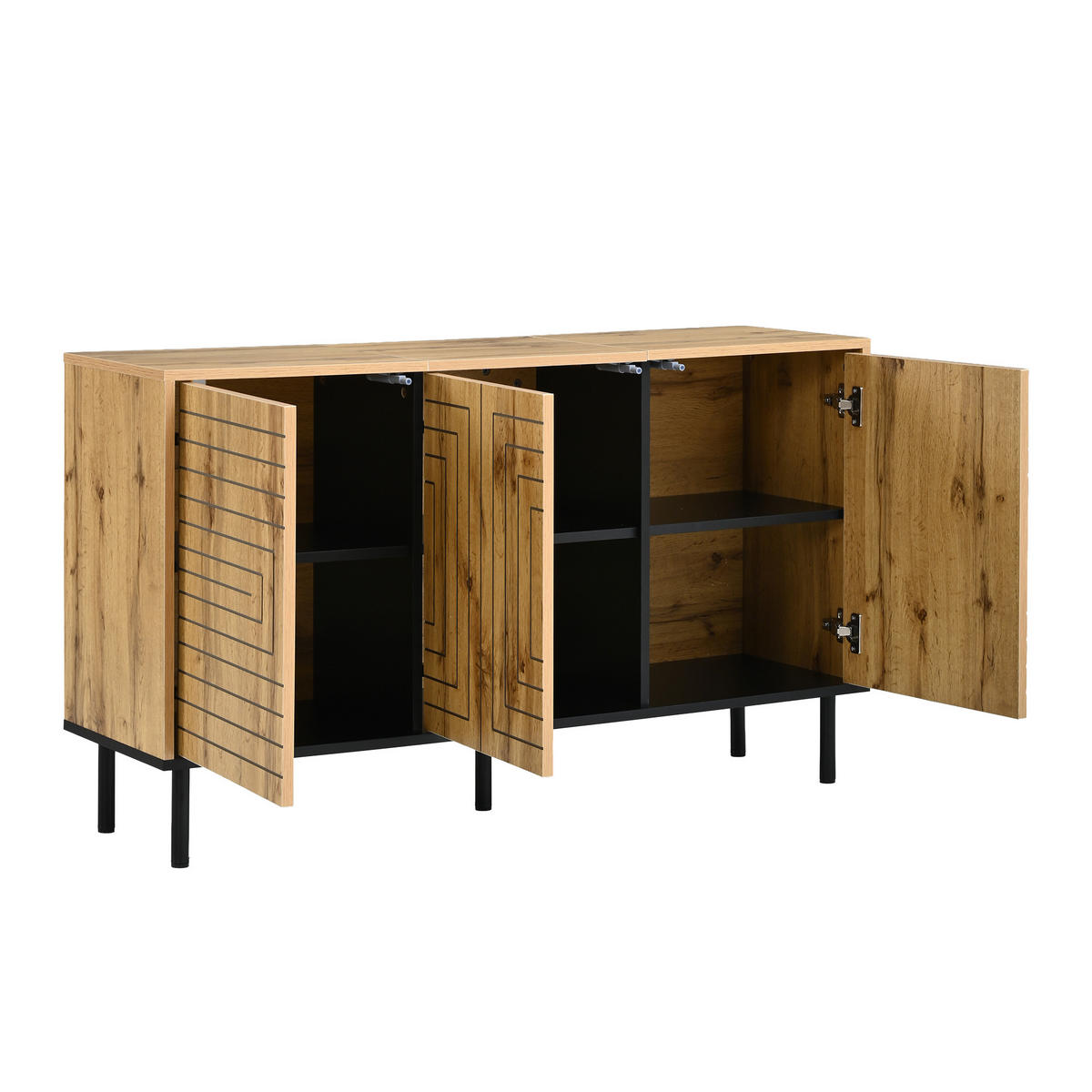 SIDEBOARD DE-37855 mit 3 Türen und Wellenmuster Holzfarbe - Naturfarben, Holzwerkstoff (120/68/35cm) - ComfortXL