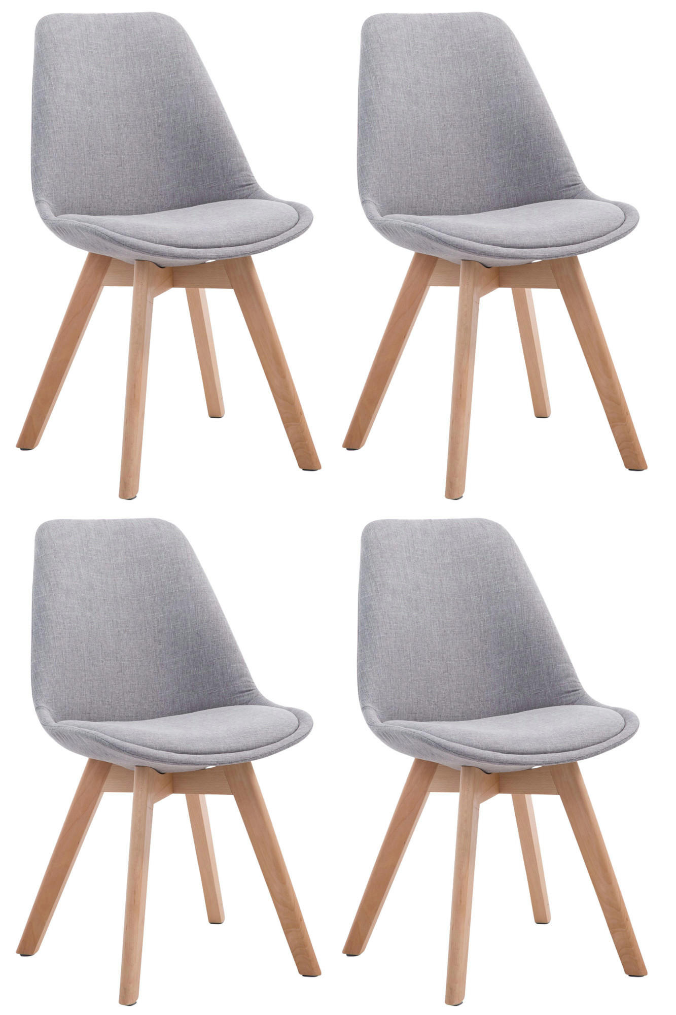 STUHL 4er Set Stoff grau - Eukalyptusholzfarben/Grau, Holz/Textil (48/84/55cm) - CLP