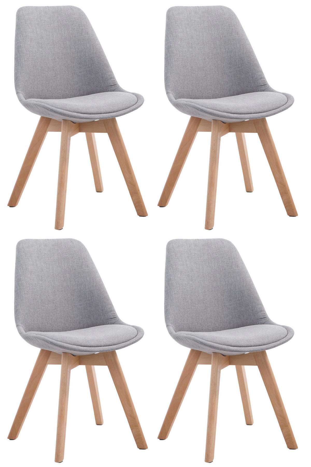 STUHL 4er Set Stoff grau - Eukalyptusholzfarben/Grau, Holz/Textil (48/84/55cm) - CLP