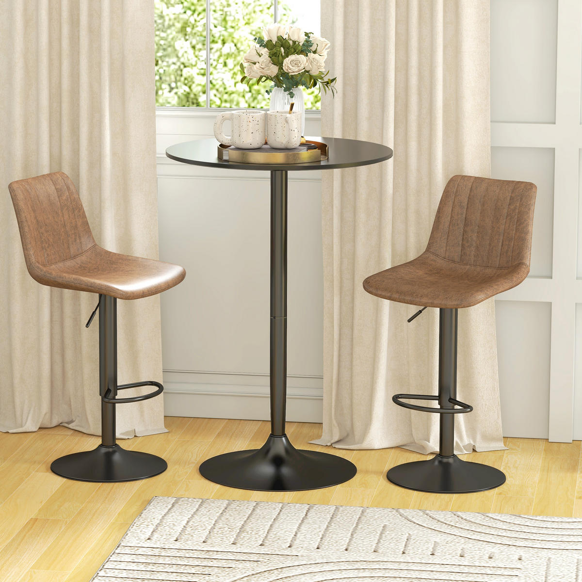 BARTISCH MDF Stahl Schwarz - Schwarz, Holzwerkstoff (70/70/102cm) - HOMCOM