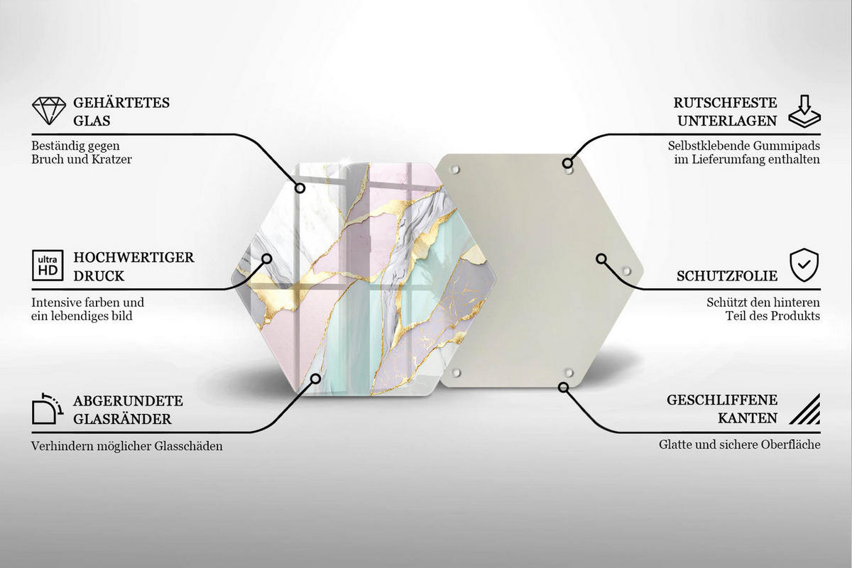 GLASPLATTE 40 cm Pastell Marmor Muster - Pink, Glas (40/40cm) - Wallfluent