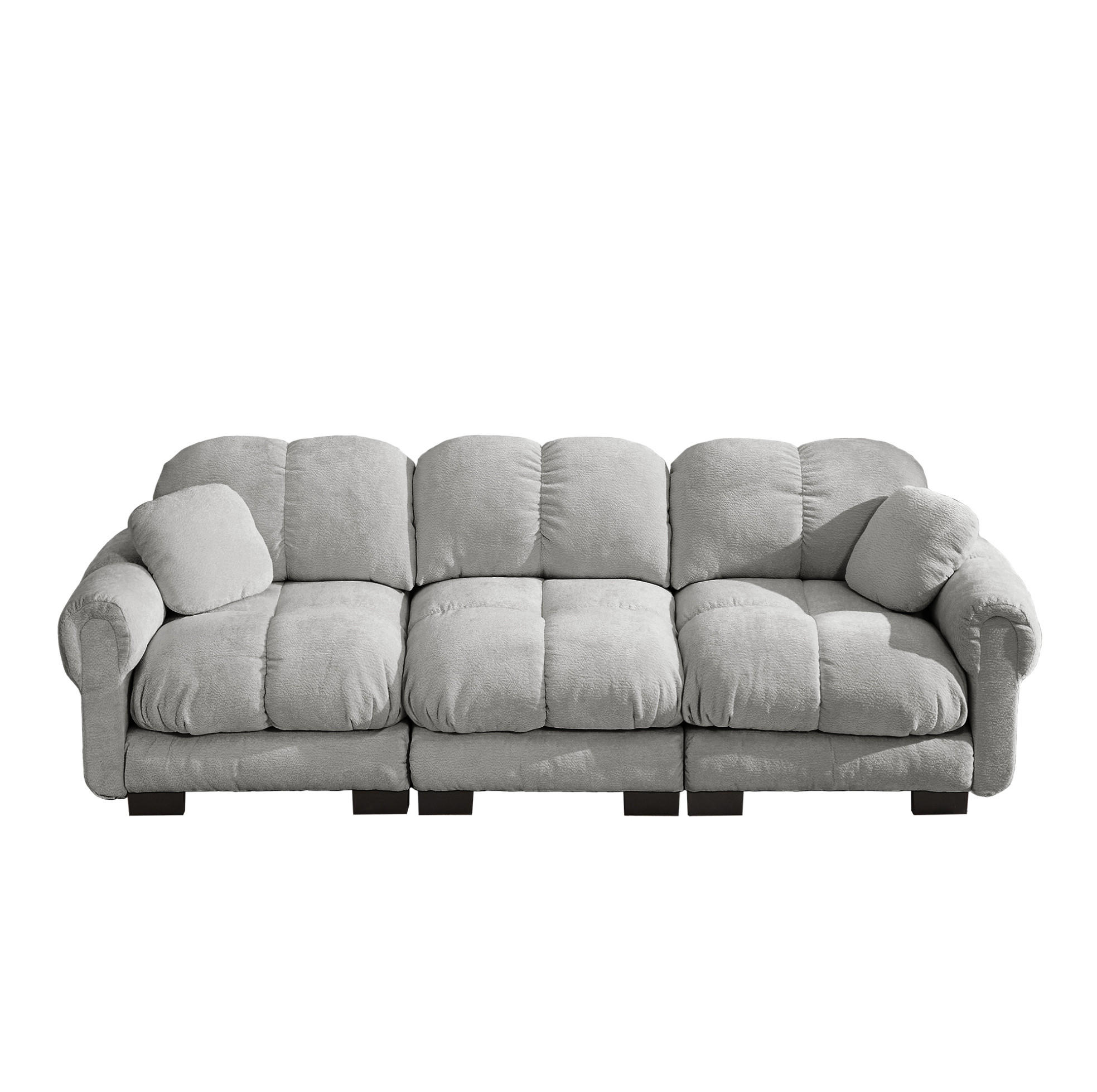 SOFA 260/86/90 cm in Hellgrau aus Chenille mit Steppnaht und Modulsystem - Hellgrau, Textil (86/90/260cm) - Flora Grace