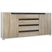 SIDEBOARD Sylt Eiche sägerau / Schwarz Hochglanz - Eiche San Remo, Holzwerkstoff (166.5/75.5/35cm) - Vladon