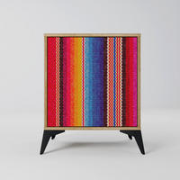 SIDEBOARD ETHNIC MEXICAN, Eichefarben, 57,5x42x70,5 cm, Schwarze Metall-Sternfüße - Eichefarben/Multicolor, Holzwerkstoff/Metall (57.5/70.5/42cm) - SpaceRebels