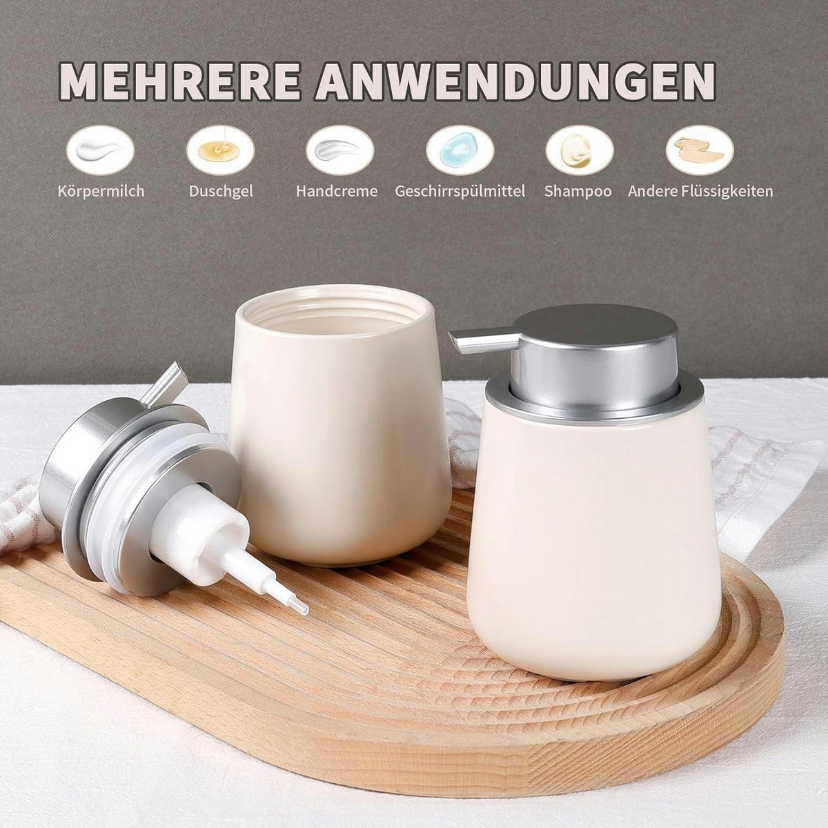 SCHAUMSEIFENSPENDER Beige-Silber 350 ml - Beige, Keramik (9/12/9cm)