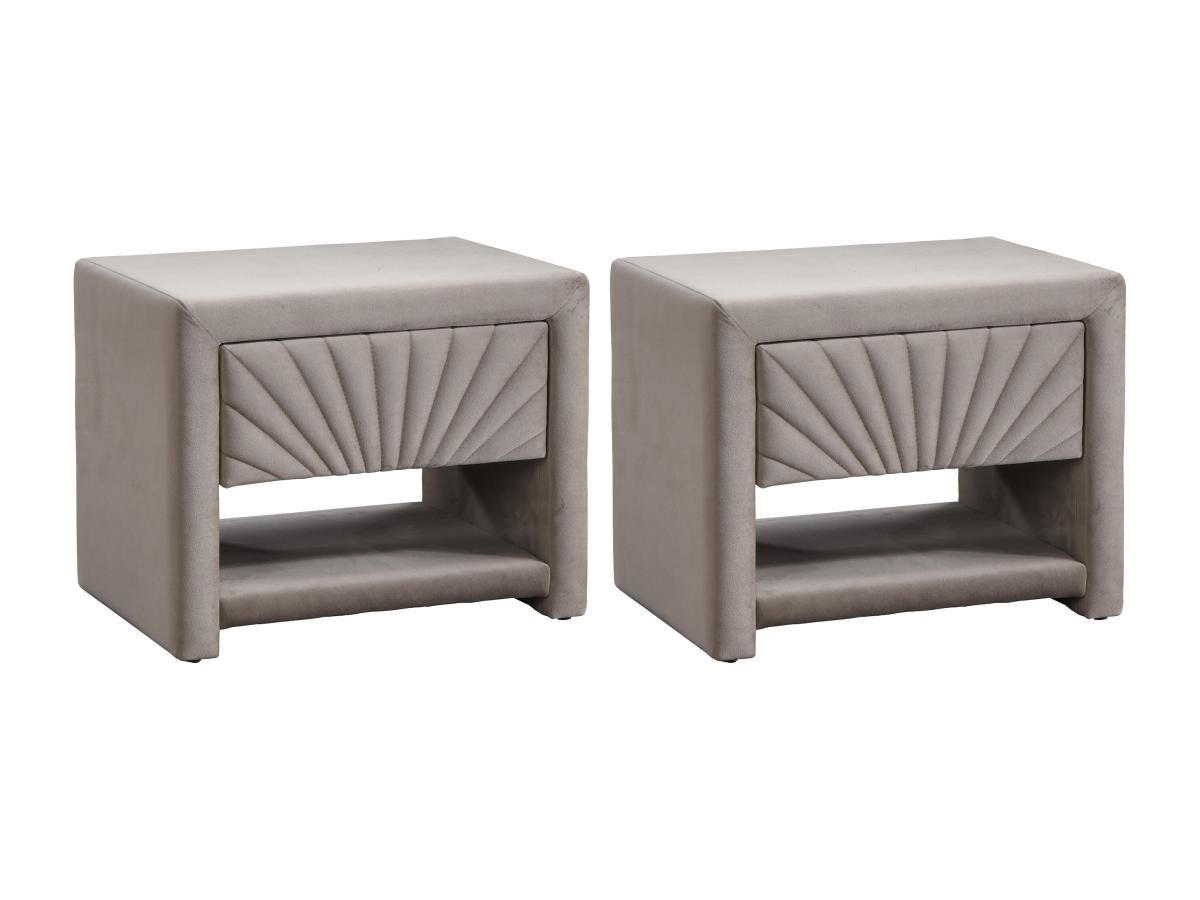 2ER-SET Nachttische mit 1 Schublade & 1 Ablage - Samt - Beige - ULAMI - Beige, Textil (35/41/50cm) - Vente-Unique