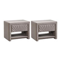 2ER-SET Nachttische mit 1 Schublade & 1 Ablage - Samt - Beige - ULAMI - Beige, Textil (35/41/50cm) - Vente-Unique