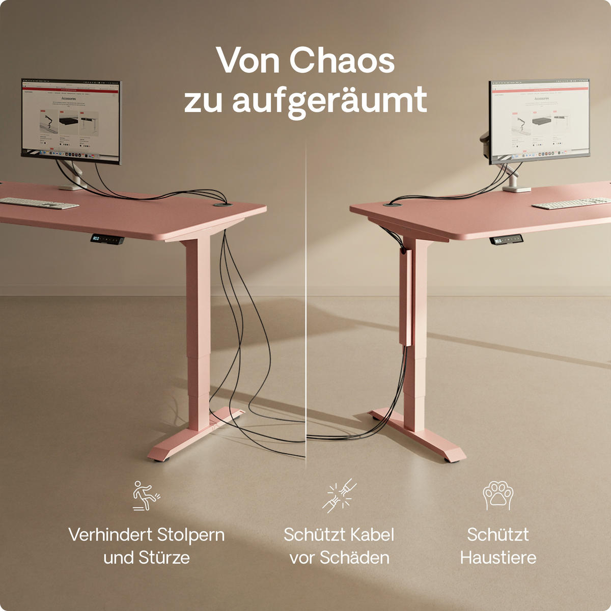 MAGNETISCHER Kabelkanal Schreibtisch Rosa, 37x5x2,5cm - Pink, Metall (37/5/2.5cm) - Desktronic