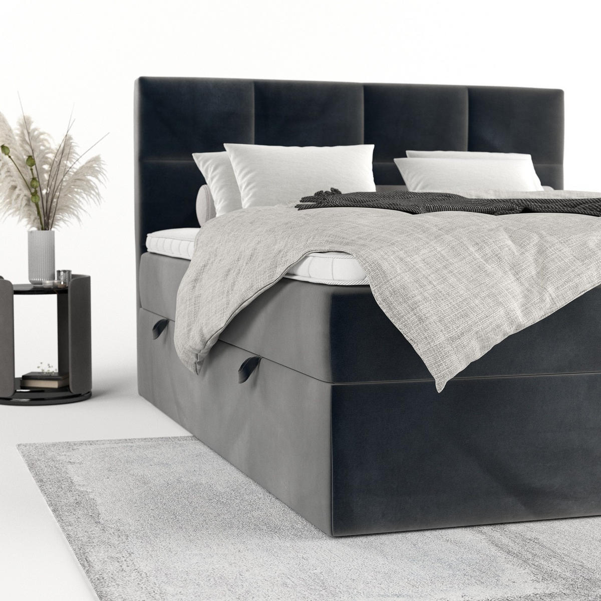 BOXBETT Oris 180/200 cm Anthrazit im Paros Stoff - Anthrazit/Schwarz, Holz/Holzwerkstoff (180/200cm) - AltaBeds