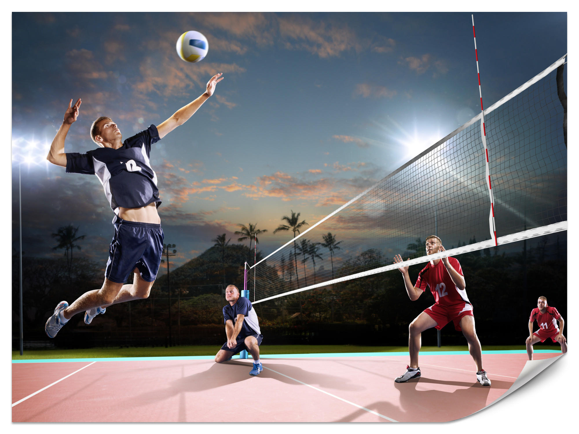 FOTOTAPETA Pre Študentskú Izbu Volejbal Pláž Trópy Zápas Hráč Palmy 250 x 175 cm - oranžová/čierna, papier (250/175cm) - Muralo