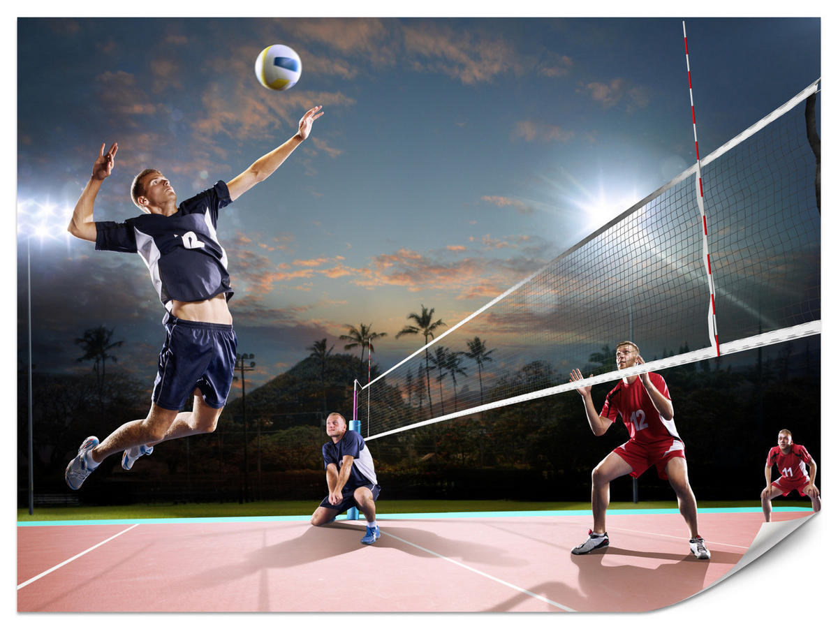 FOTOTAPETA Pre Študentskú Izbu Volejbal Pláž Trópy Zápas Hráč Palmy 250 x 175 cm - oranžová/čierna, papier (250/175cm) - Muralo