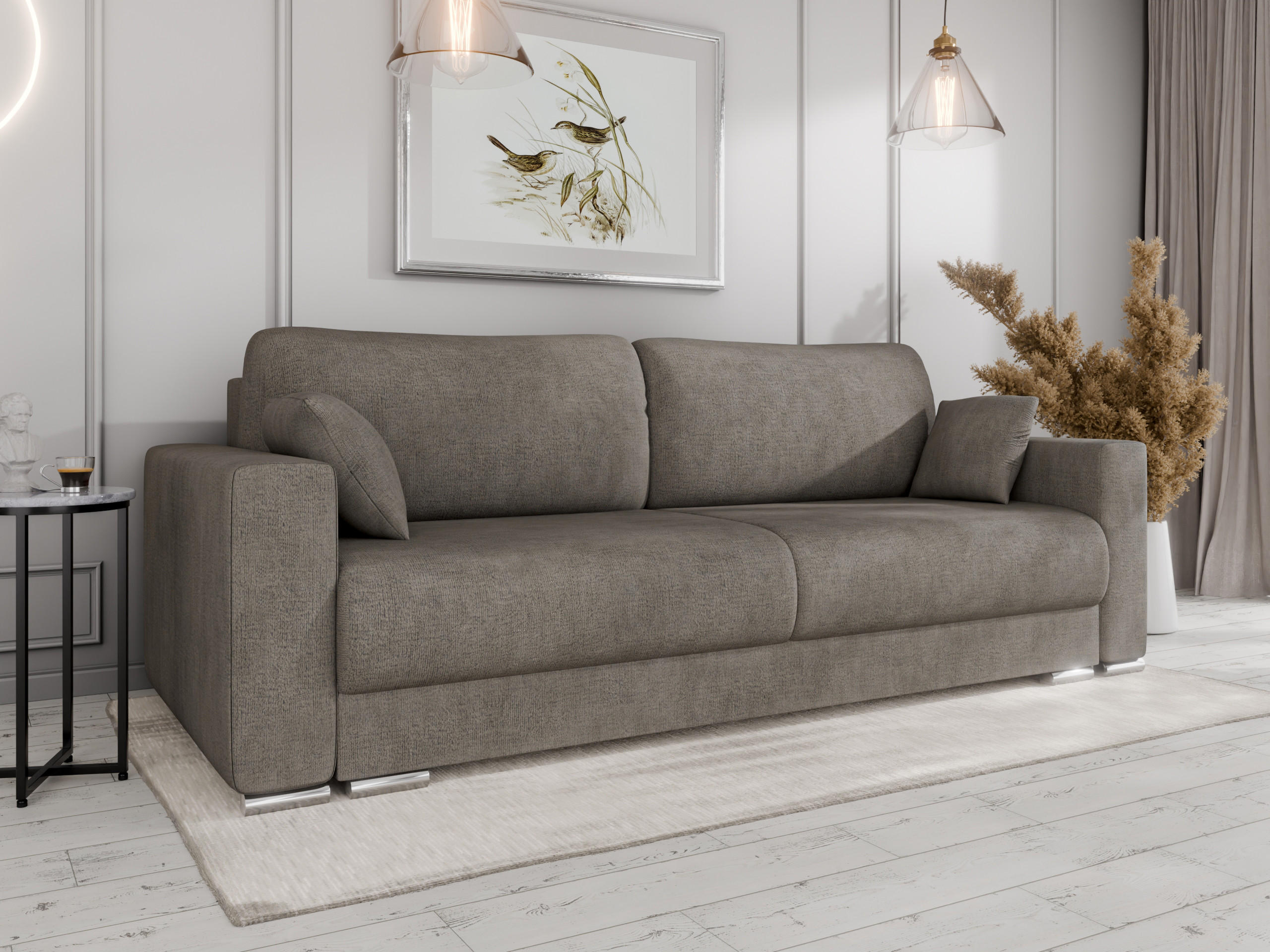 SCHLAFSOFA Calma mit Bettkasten 3-Sitzer modernen Stil, Graubraun - Graubraun, Holz (229/87/97cm) - Panda Möbel