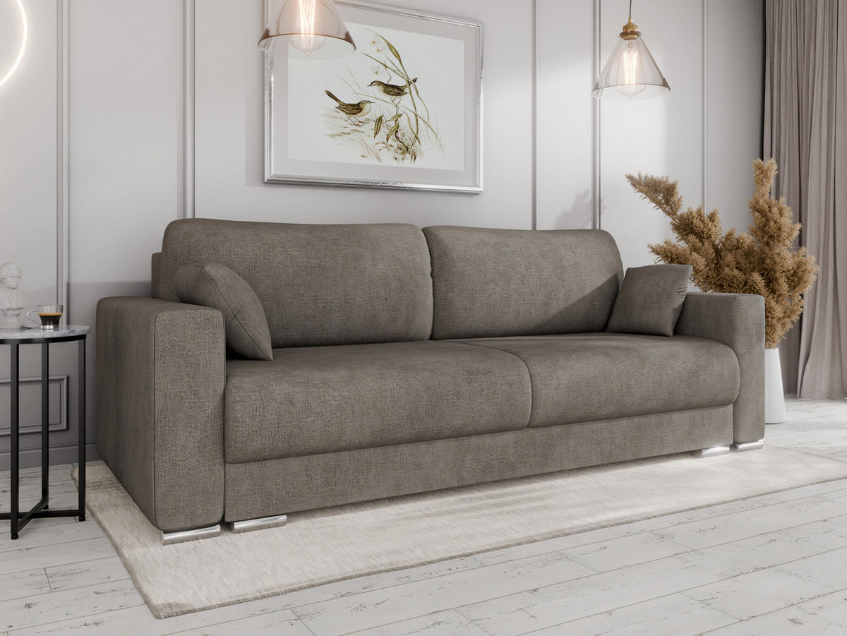 SCHLAFSOFA Calma mit Bettkasten 3-Sitzer modernen Stil, Graubraun - Graubraun, Holz (229/87/97cm) - Panda Möbel