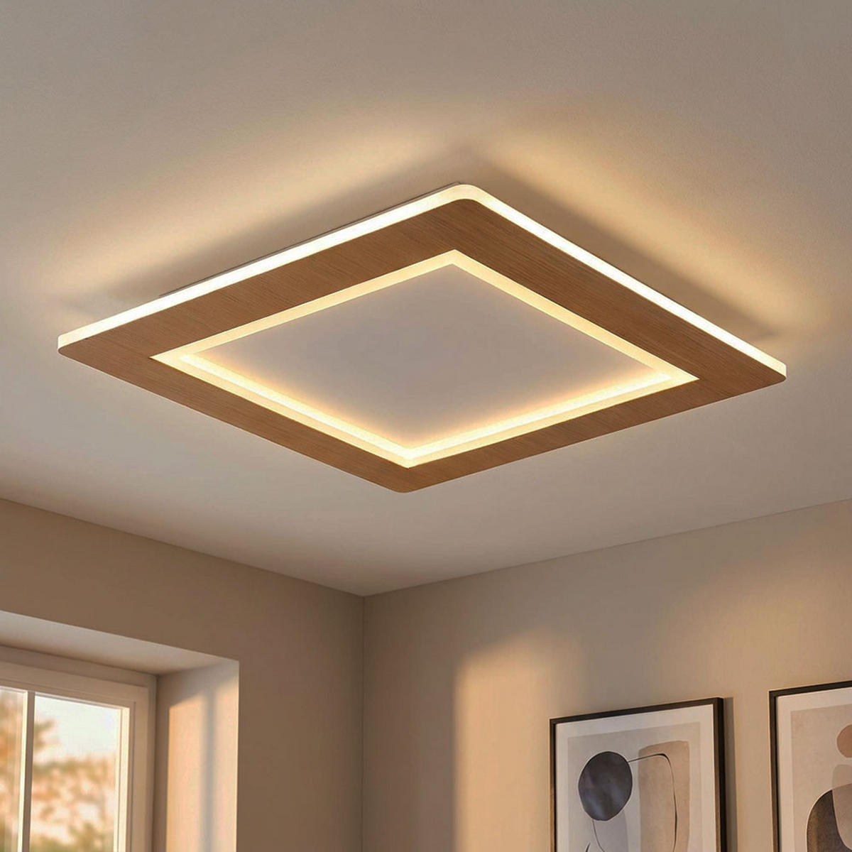 LED DECKENLEUCHTE Metall Holzoptik Braun CLAY - Braun, Metall (40/40/5cm) - Globo Lighting
