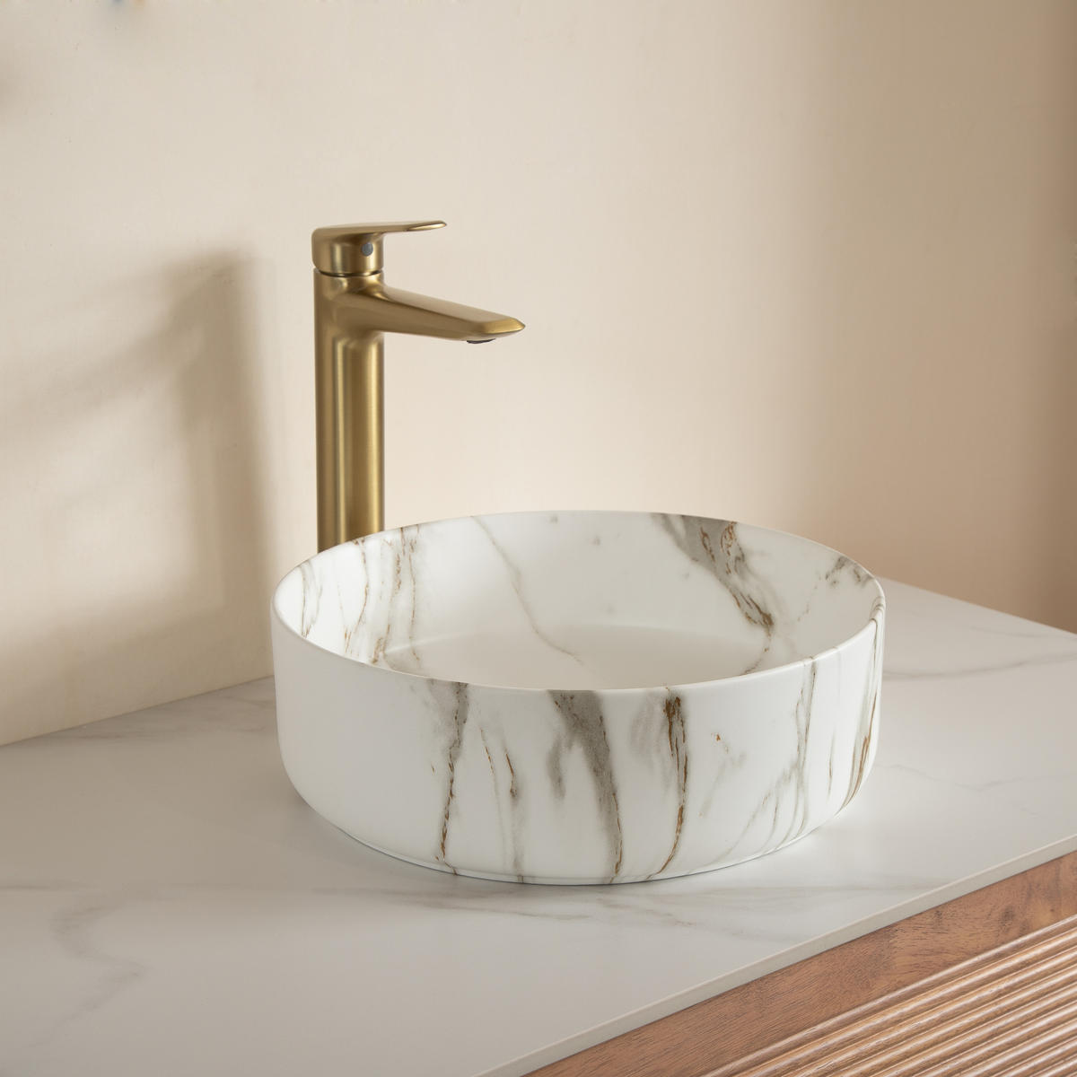 KERAMIKBECKEN 36x36x12 cm in Weiß mit Steinmuster - Weiß, Keramik (36/12/36cm) - Modfu