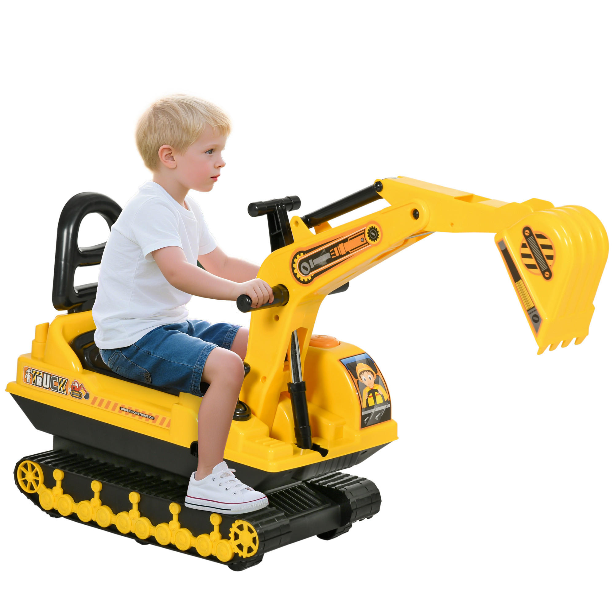 SITZBAGGER DE-06085 Aufsitzbagger mit Schaufel und Hupe Gelb - Gelb, Kunststoff (78/24/58.5cm) - ComfortXL