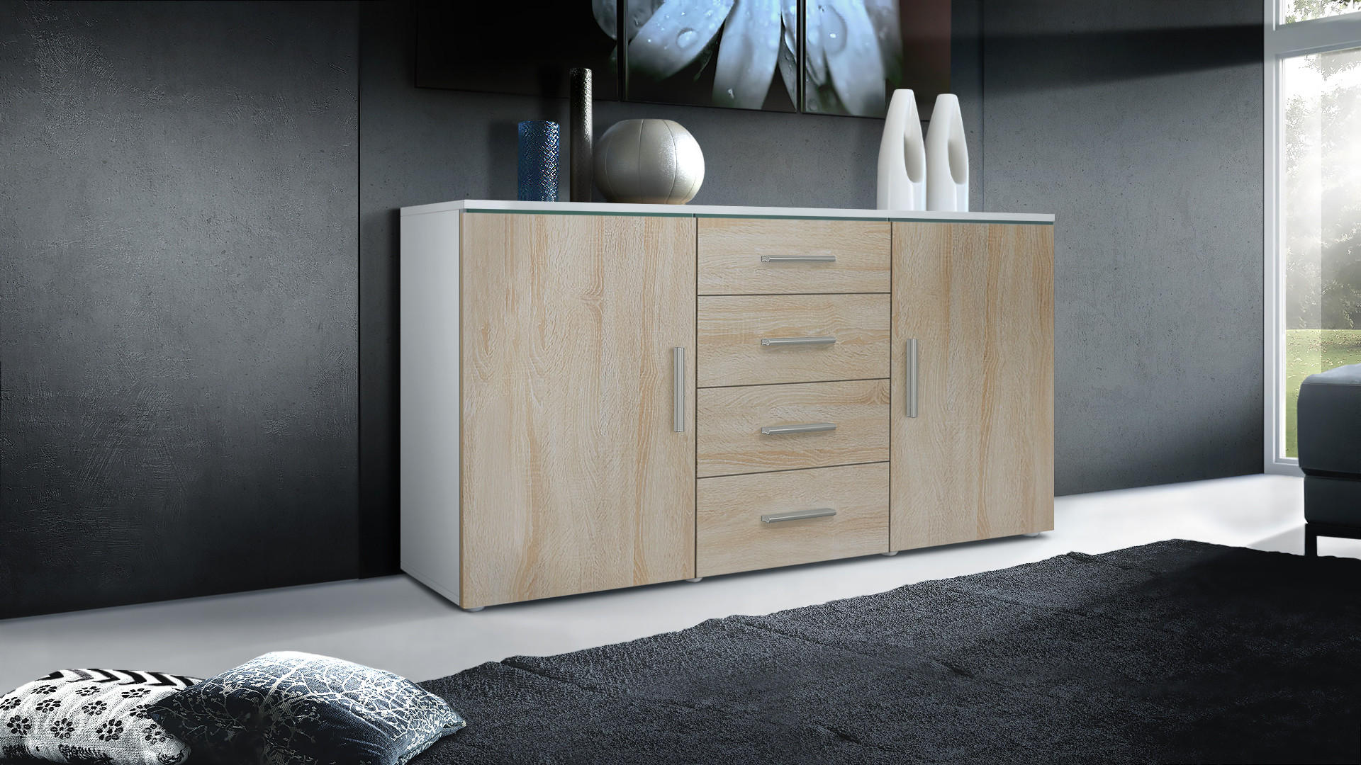 SIDEBOARD Verona Eiche sägerau - Eiche San Remo, Holzwerkstoff (139/72/35cm) - Vladon