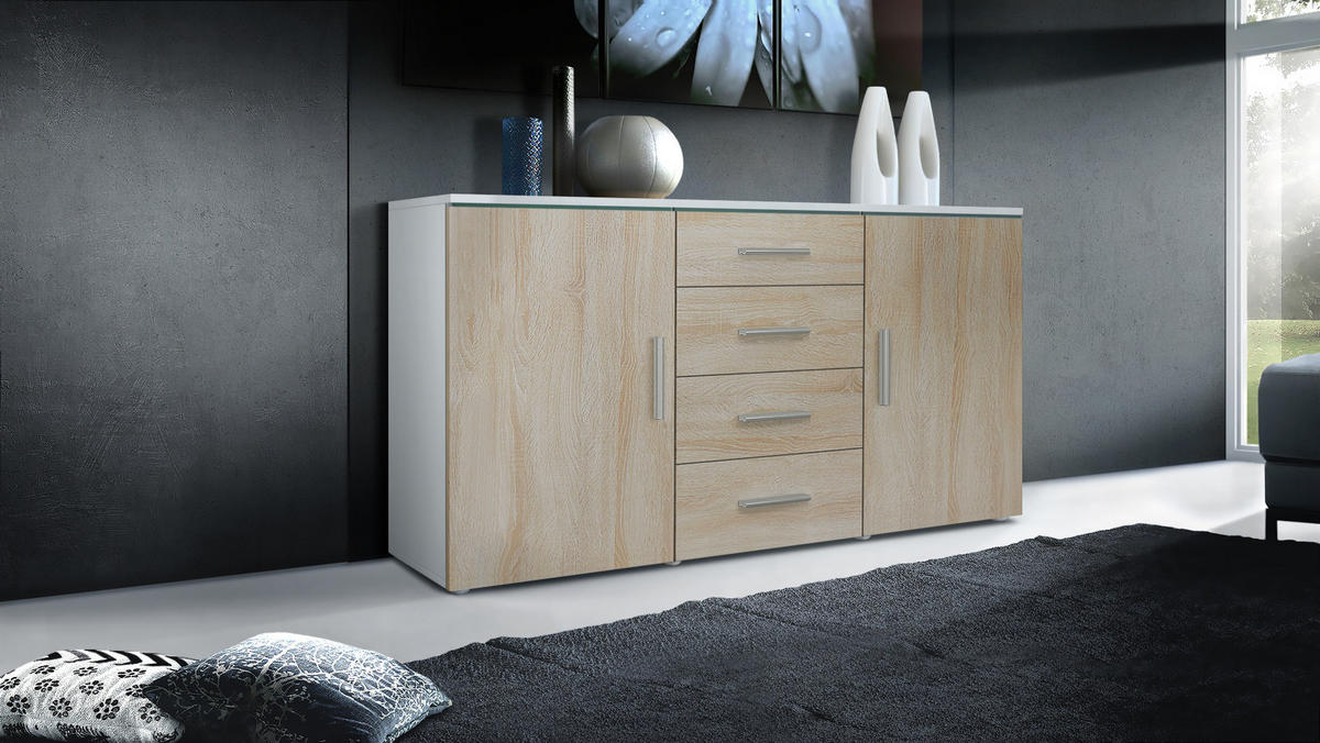 SIDEBOARD Verona Eiche sägerau - Eiche San Remo, Holzwerkstoff (139/72/35cm) - Vladon