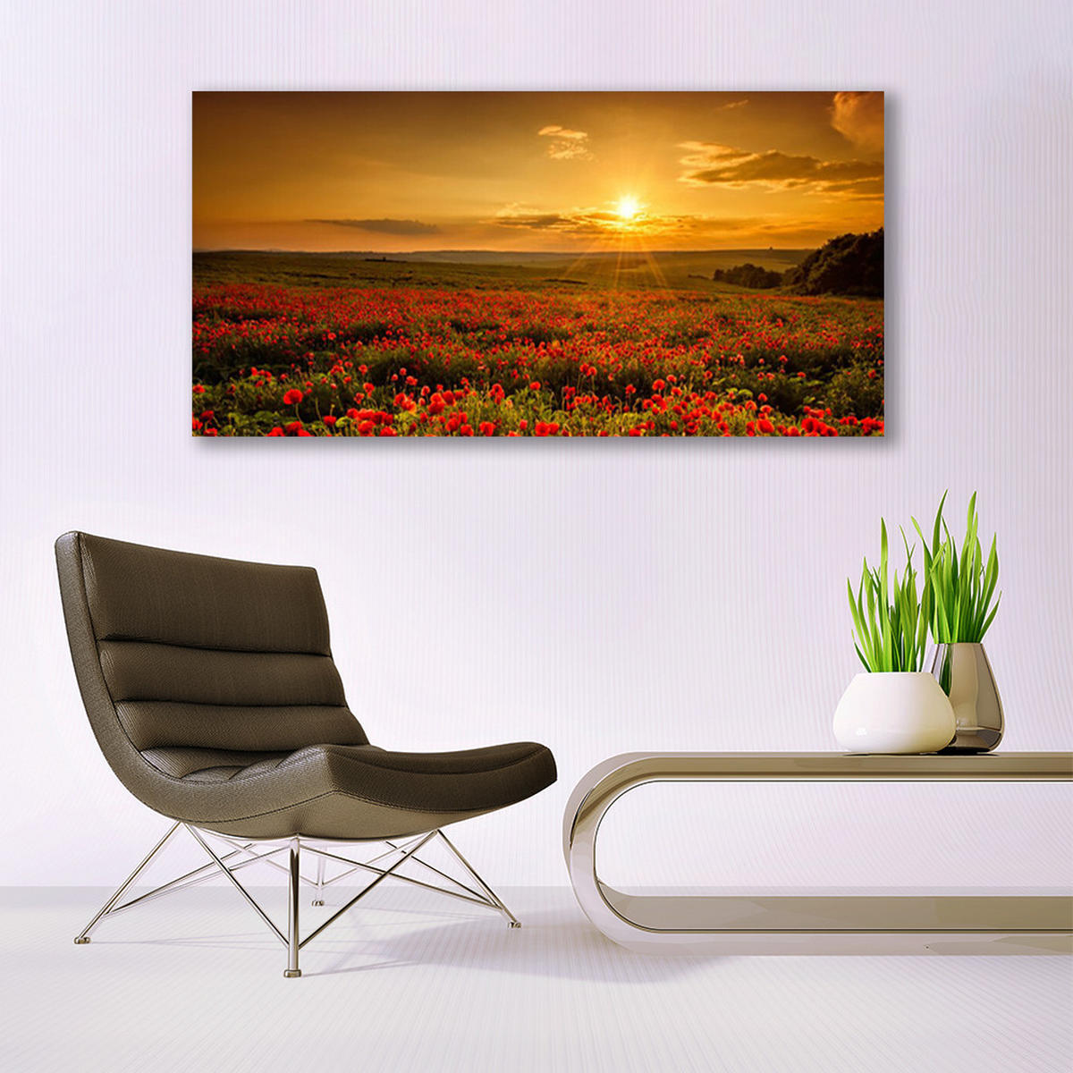 LEINWANDBILD 140x70 cm Mohnfeld - Gelb/Orange, Textil (140/4cm) - TULUP
