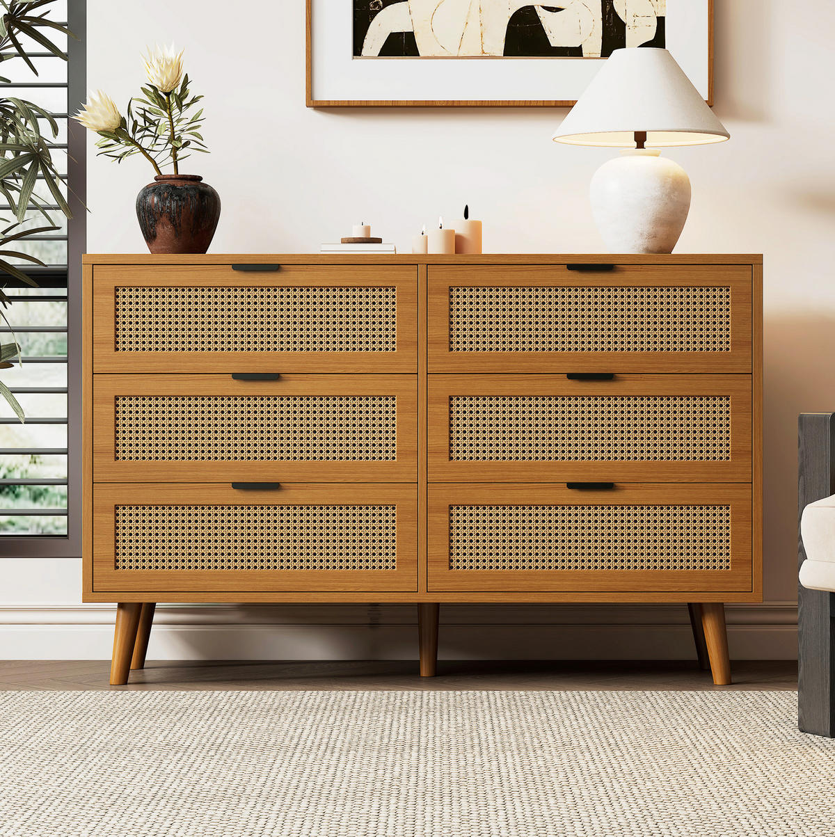 SIDEBOARD 120/76,5/40 cm Walnuss aus Spanplatte mit 6 Schubladen - Naturfarben, Holzwerkstoff (40/76.5/120cm) - OKMYHOME