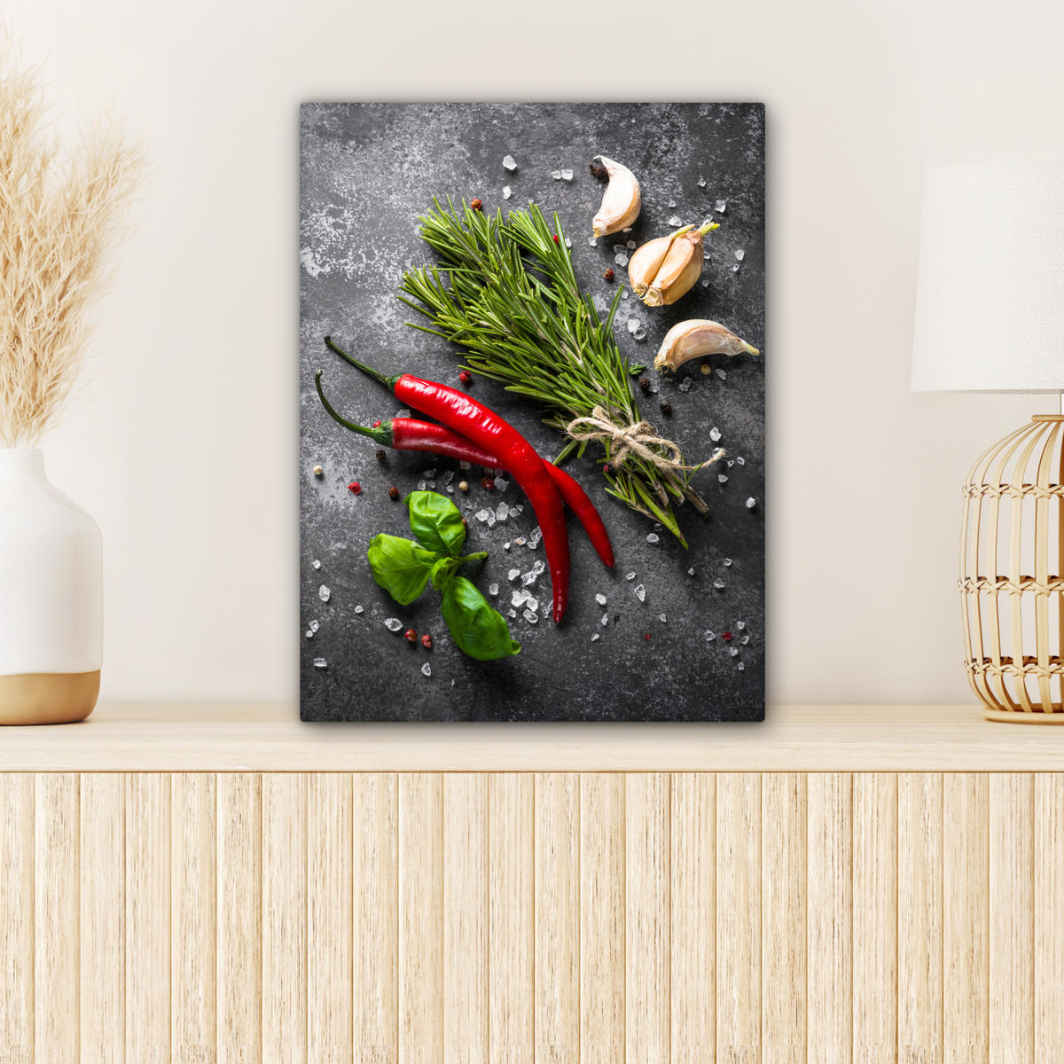 LEINWANDBILD Pfeffer - Kräuter - Gewürze - Beton 30x40 cm - Dunkelgrau, Textil (30/40cm) - MuchoWow