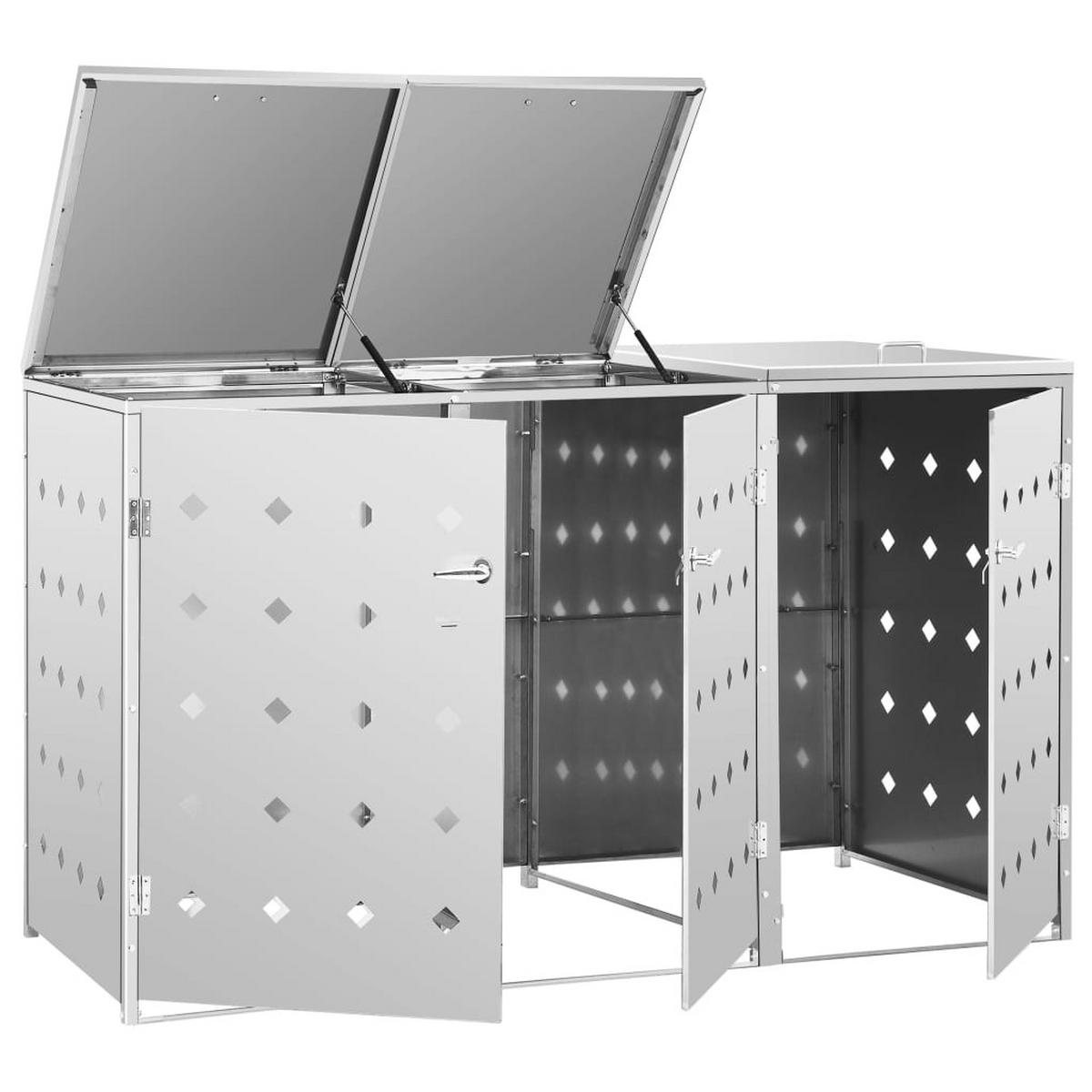 3ER Mülltonnenbox SOGI Edelstahl | 207x115x77,5cm silber | Für 3 Tonnen 240L - Silberfarben, Metall (207/115/77.5cm) - DELUKE