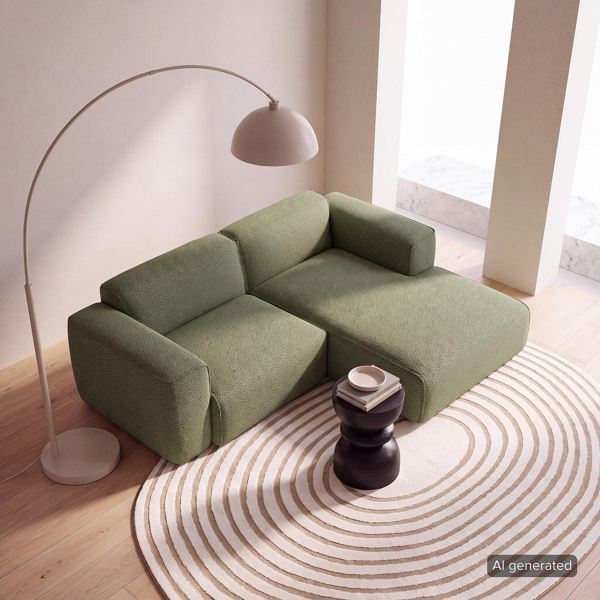 ECKSOFA mit XL-Longchair - Schwarz/Grün, Kunststoff/Textil (260/171cm) - home24