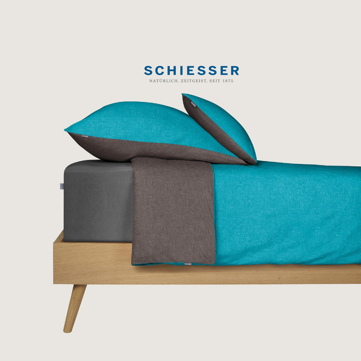 KISSENHÜLLENSET Doubleface - Renforcé - 2-teilig - 40 x 80 cm - Türkis-Dunkelgrau - Türkis/Dunkelgrau, Textil (40/80cm) - SCHIESSER