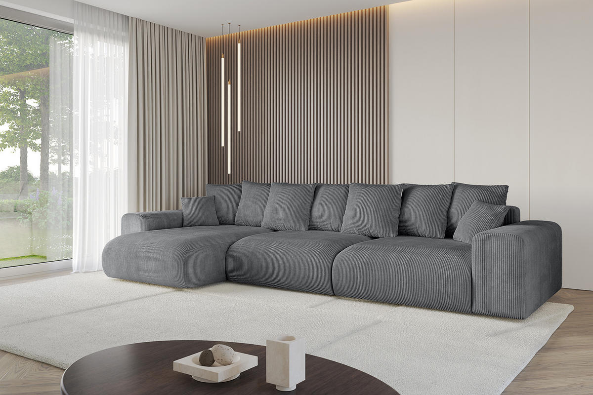 ECKSOFA Ottomane links ESKAR-L 364x176x84 Dunkelgrau Cord - Dunkelgrau/Schwarz, Holzwerkstoff/Kunststoff (364/176cm) - ALTDECOR