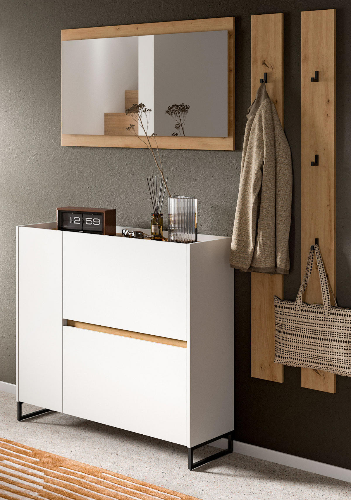 GARDEROBEN-SET weiß, Eiche Artisan 4-teilig 172 cm, Kombination mit Soft-Close - Schwarz/Weiß, Glas/Holzwerkstoff (172/197/32cm) - Inn.Furn