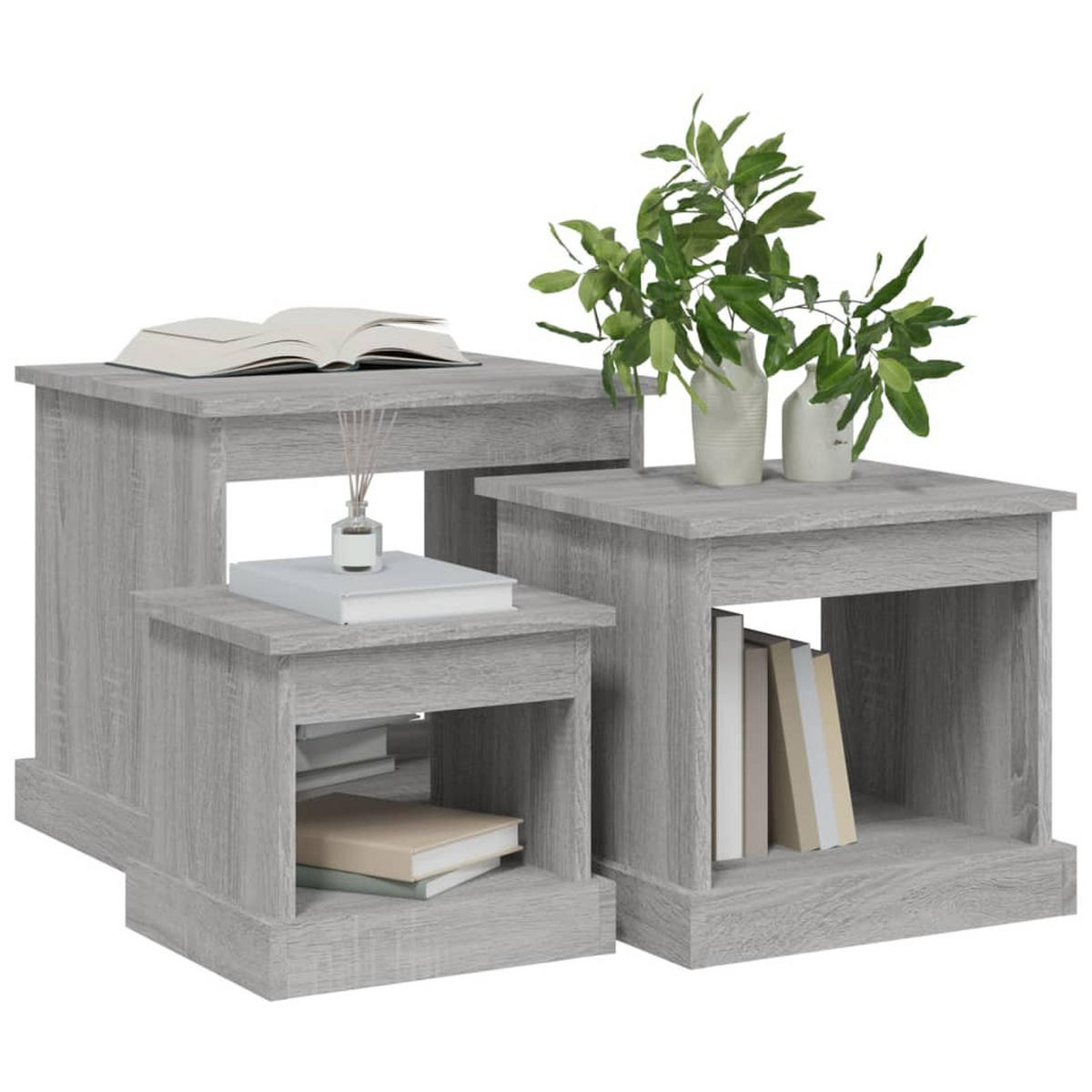 COUCHTISCHE 3 Stk. Grau Sonoma Holzwerkstoff - Grau, Holzwerkstoff (48/45/45cm) - furnicato