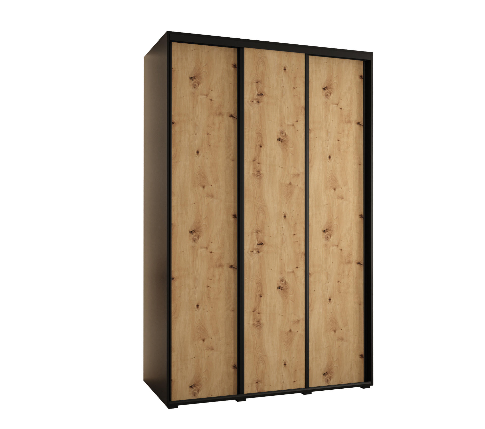 Abiks Möbel Schwebetürenschrank Schwarz, Eiche Artisan, Schwarz 160x235x60 cm