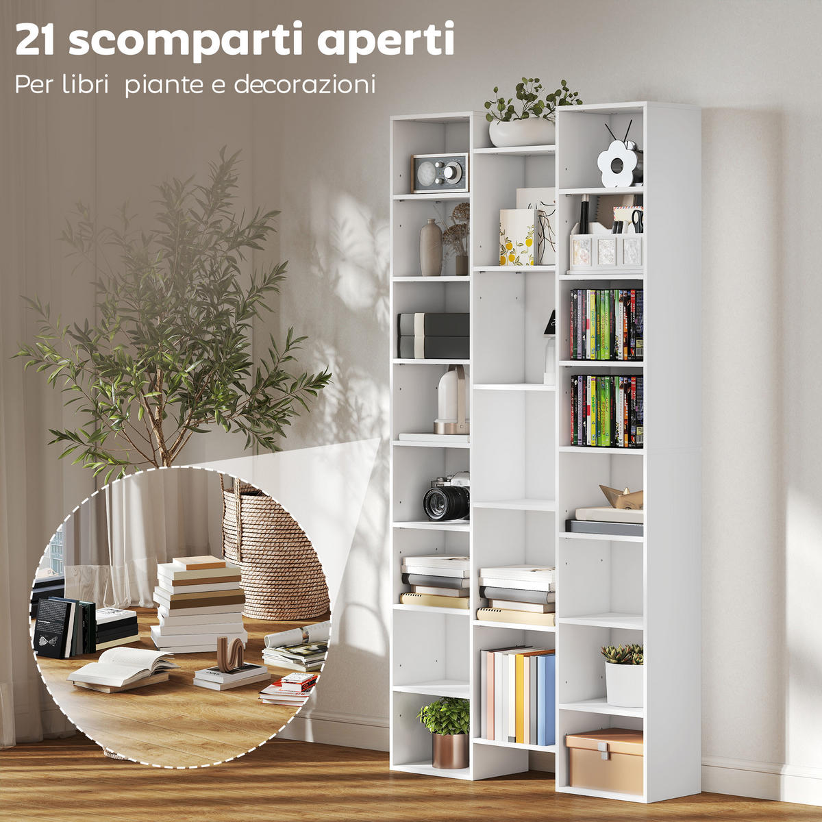 BÜCHERREGAL,21 Fächer 10 verstellbare Böden 181cm hoch,weiß - Weiß, Kunststoff (89.5/181/23.5cm) - Vallsero