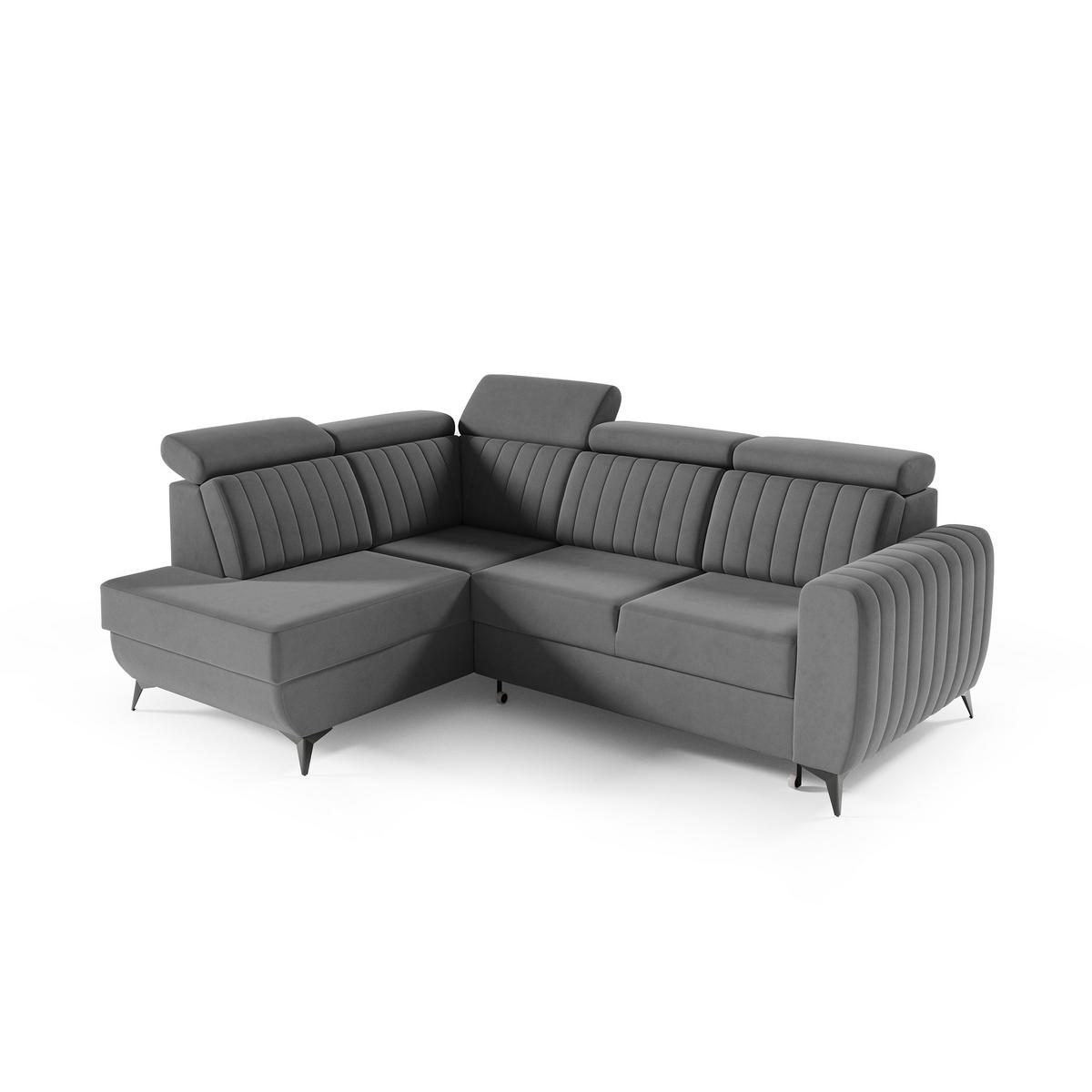 ECKSCHLAFSOFA Connor II verstellbare Kopfstützen, Dunkelgrau, links - Dunkelgrau/Schwarz, Textil (268/204cm) - Beautysofa
