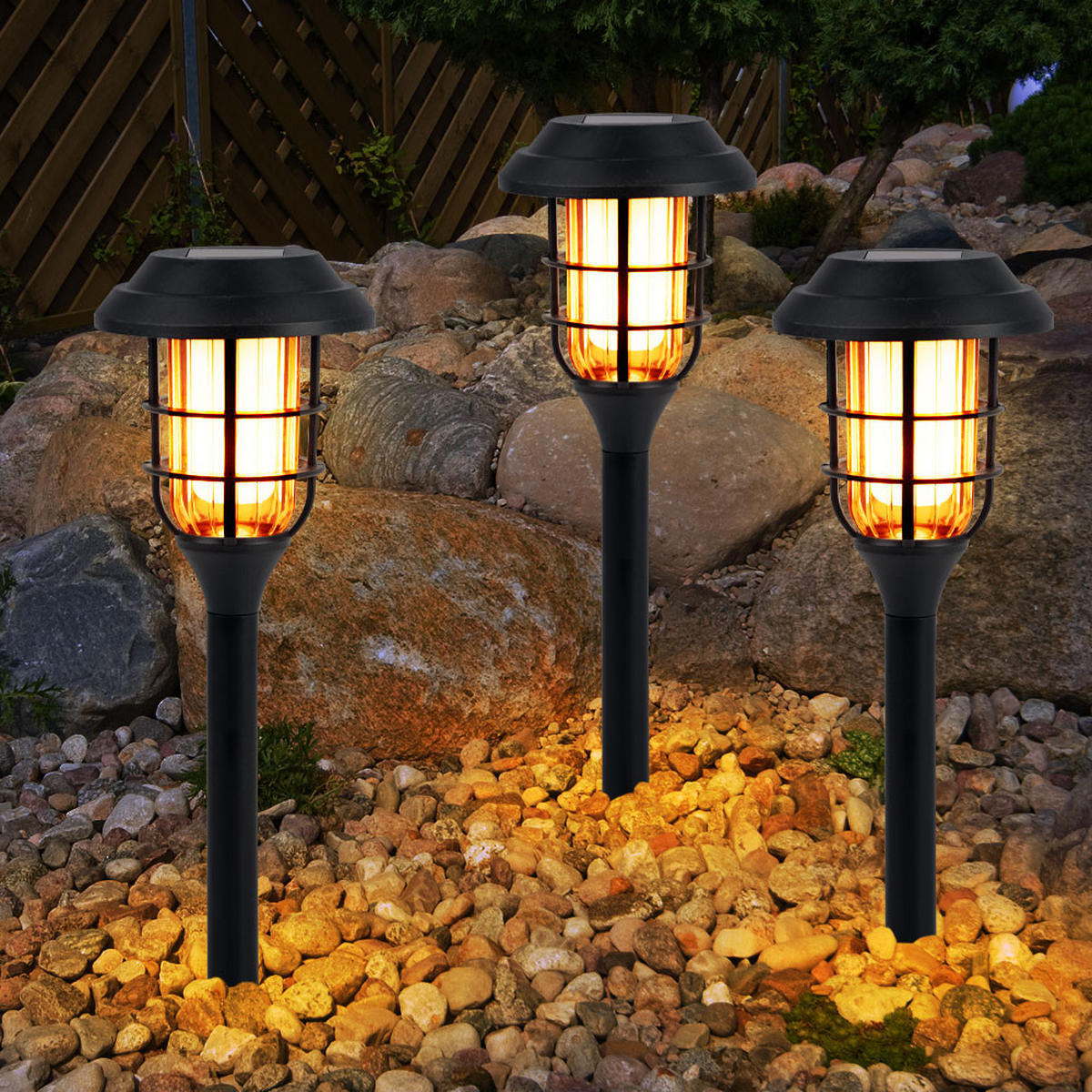 LED AUSSENLEUCHTE Solar schwarz 6er Set - Schwarz, Kunststoff (12/12/43cm)