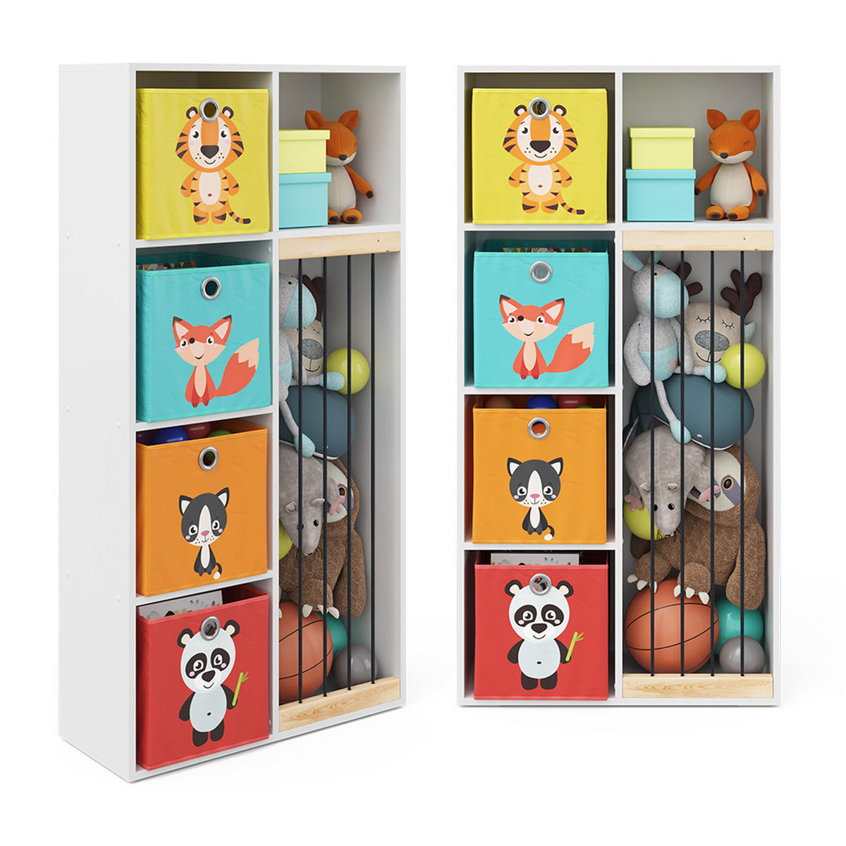 KINDERREGAL Marvin Weiß 72 x 143 cm mit 4 Faltboxen opt.1 - Weiß, Holzwerkstoff (72/143/29.1cm) - Vicco