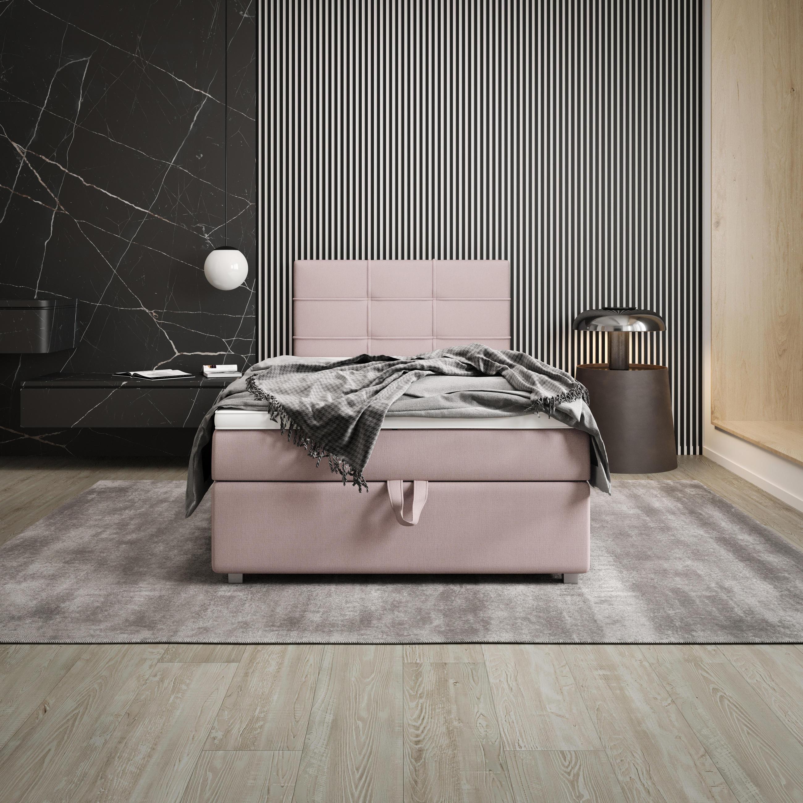 BOXBETT FADO 1 90x200, mit Matratze H3 und Topper, Cosmic 14 - Rosa, Holz/Kunststoff (90/200cm) - Bedante